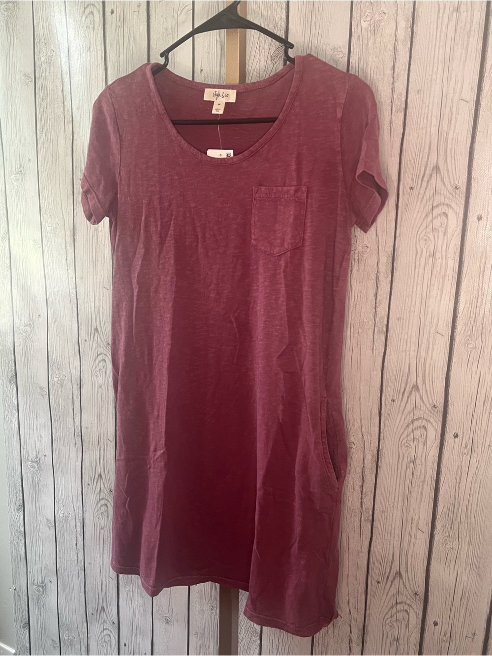 Style & Co NWT Petite PP T-Shirt Dress with Pockets Maroon Short Sleeve Casual